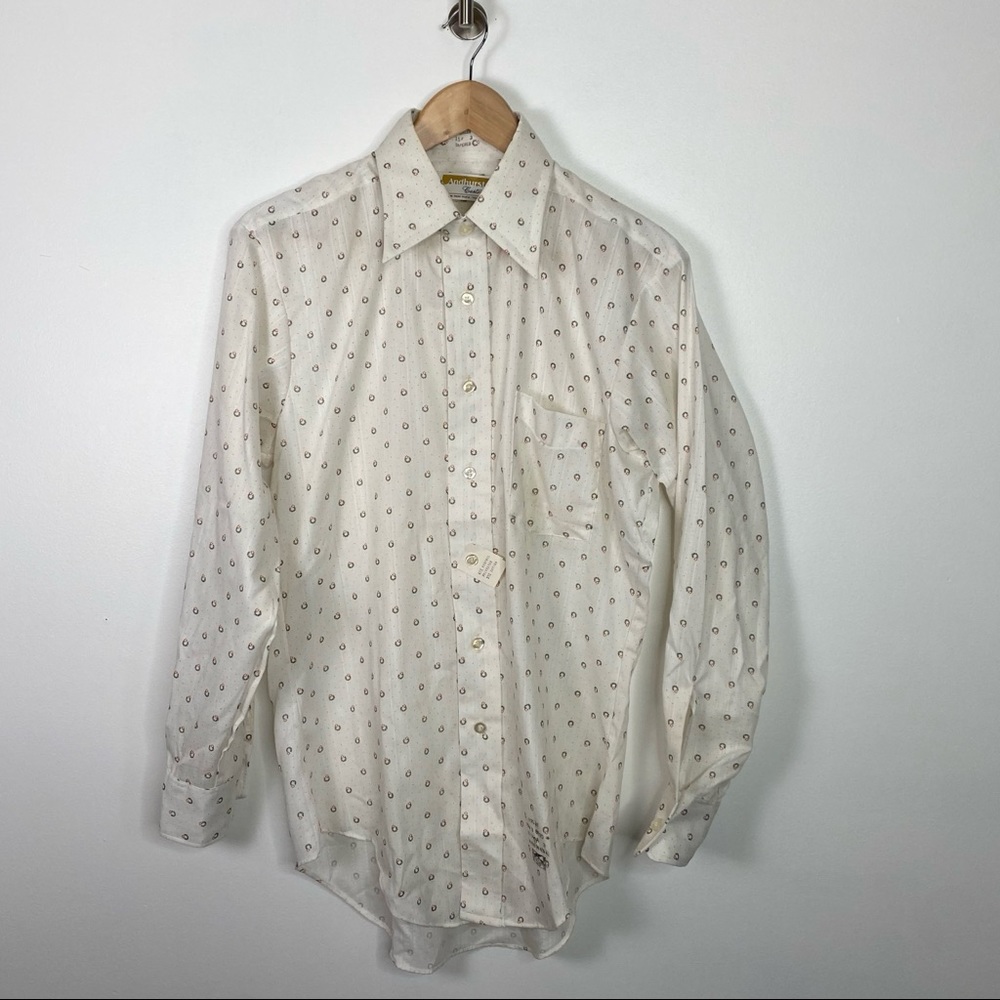 Vintage Archdale White Retro Print Button Up Shirt Size 15.5 NWT